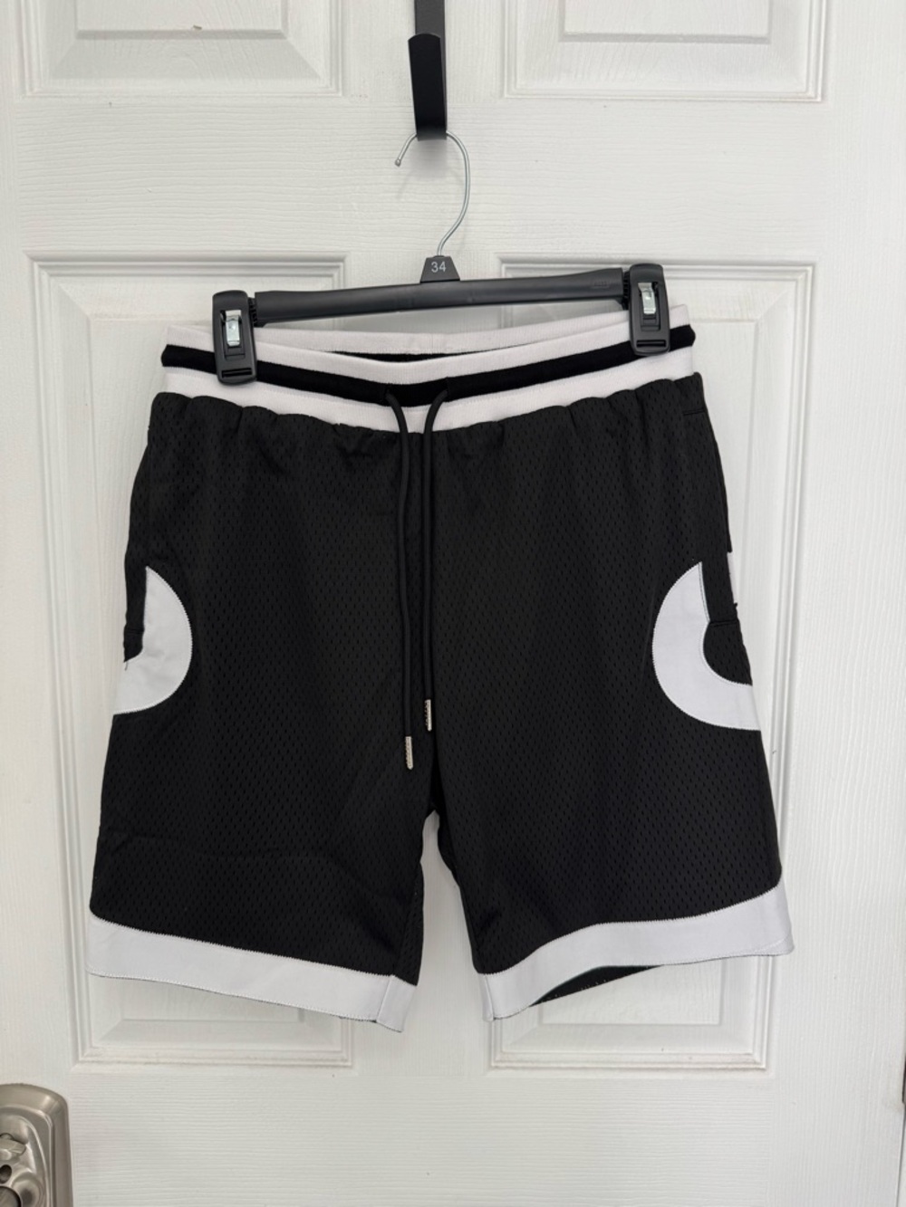 Men's Black Athletic Mesh Shorts with White Accents